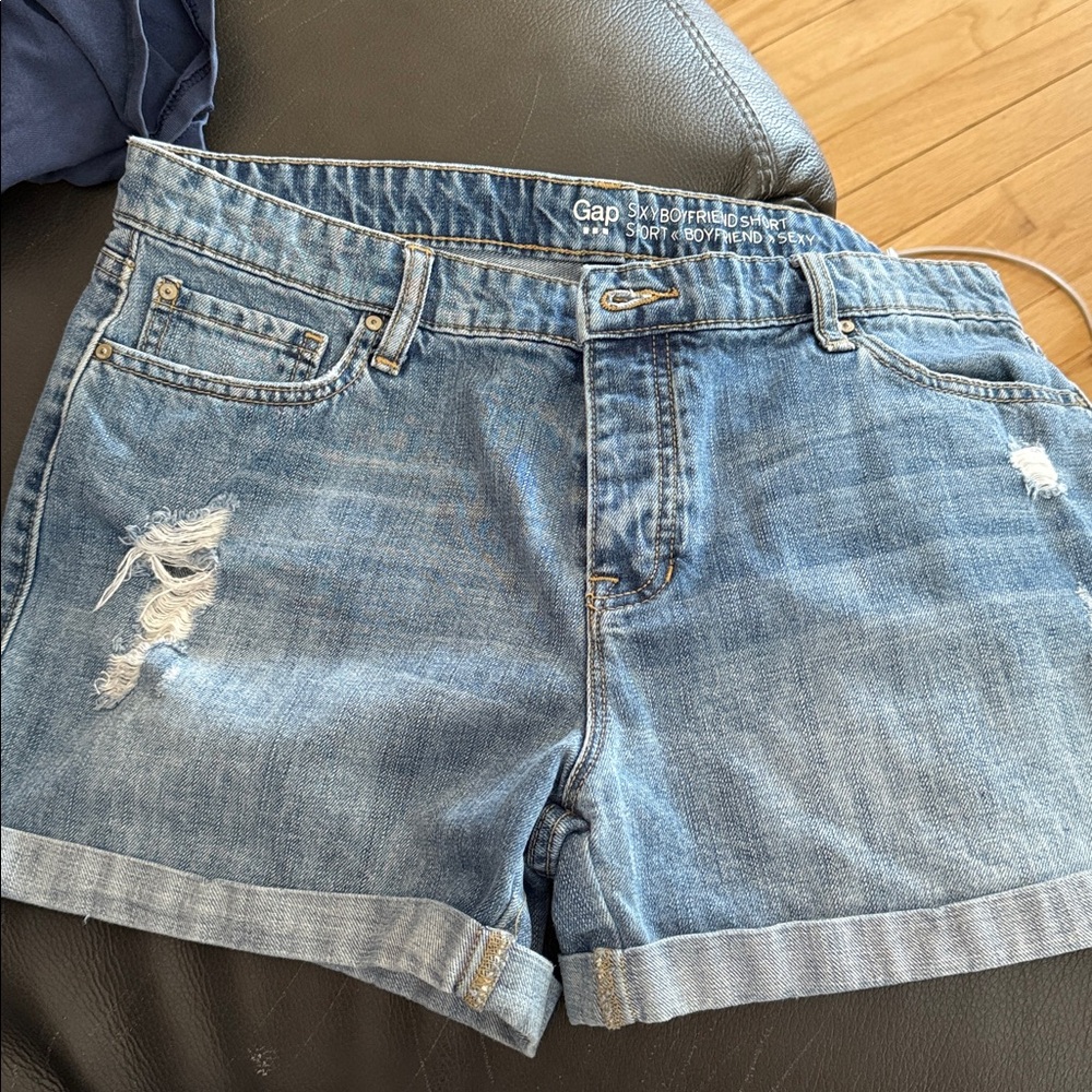 GAP Blue Denim Shorts with Distressed Details